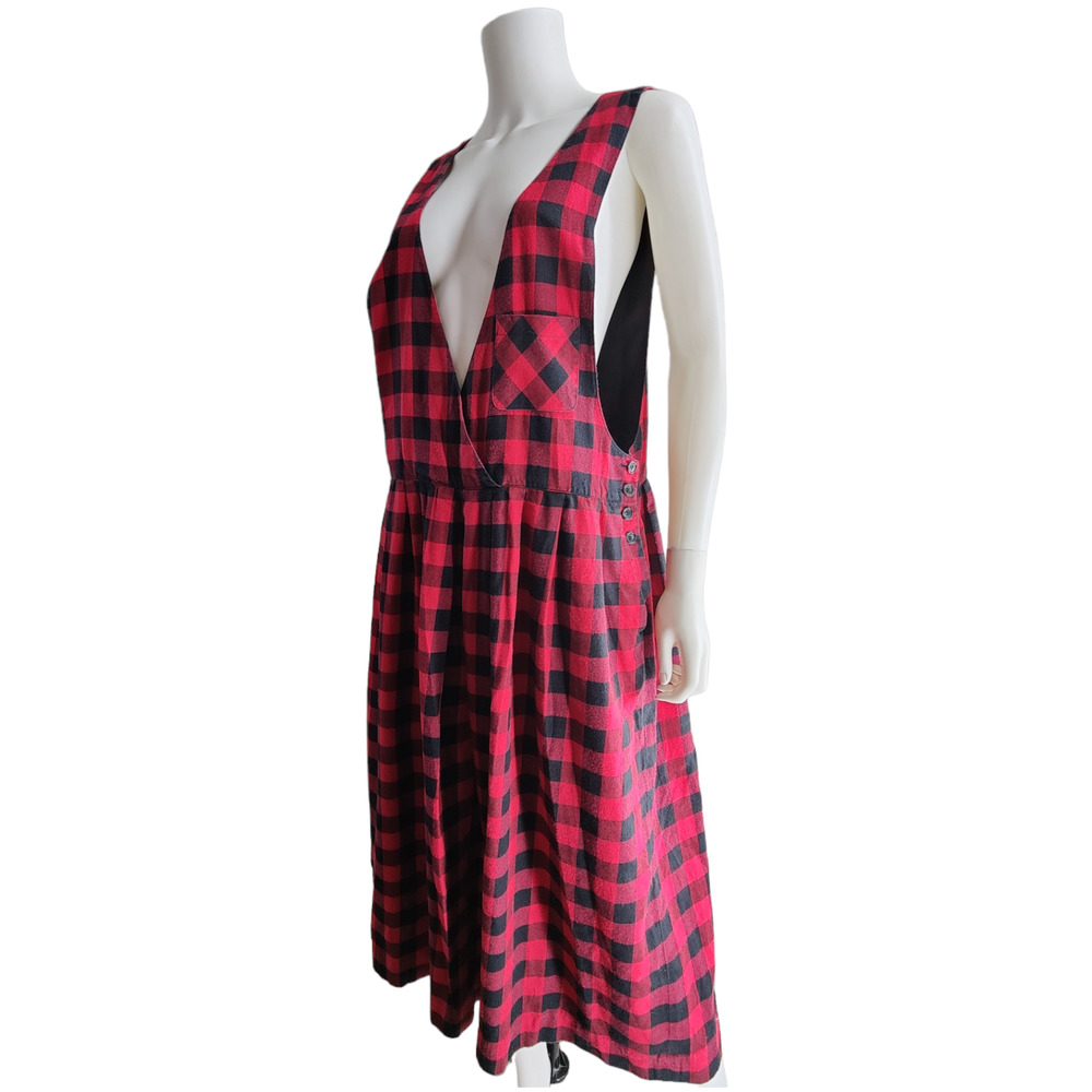 Susan Bristol Lumberjack Wife Midi Apron Dress Buffalo Check Modest Size 12/14